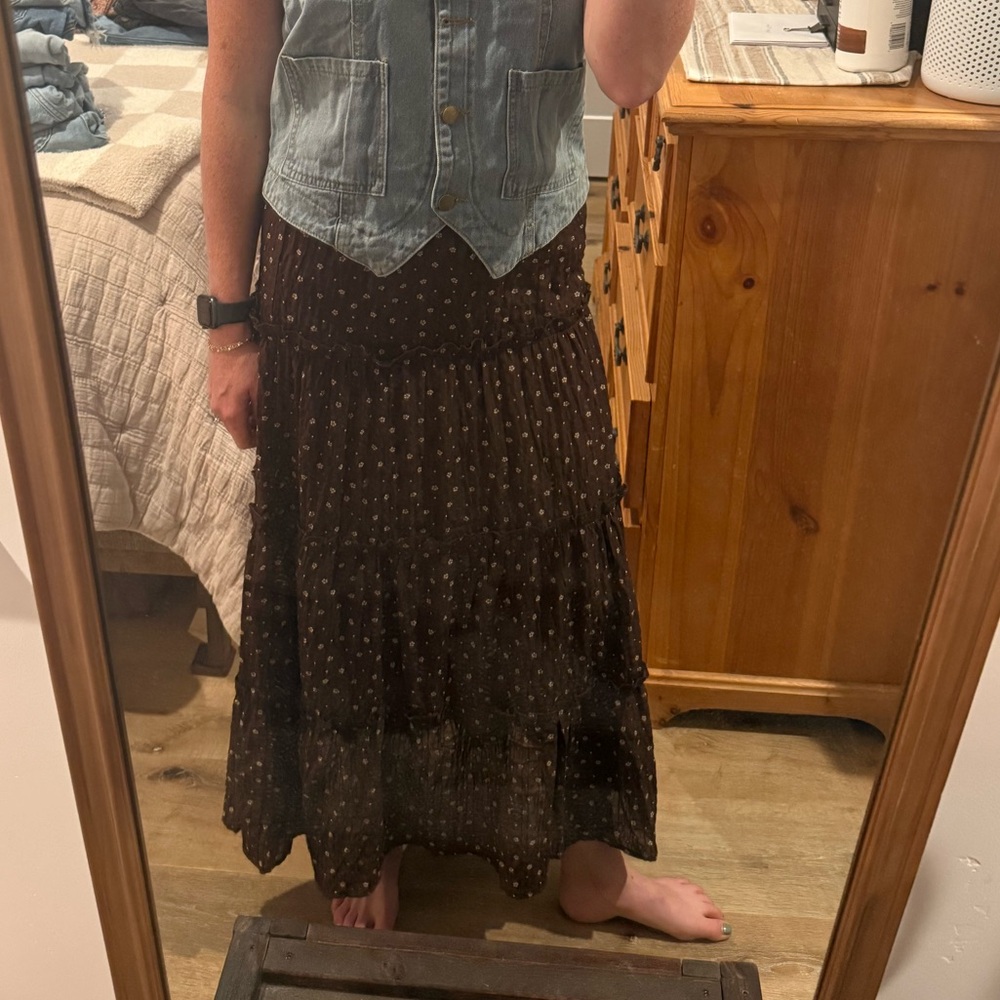 Brown Polka flower Maxi Skirt
